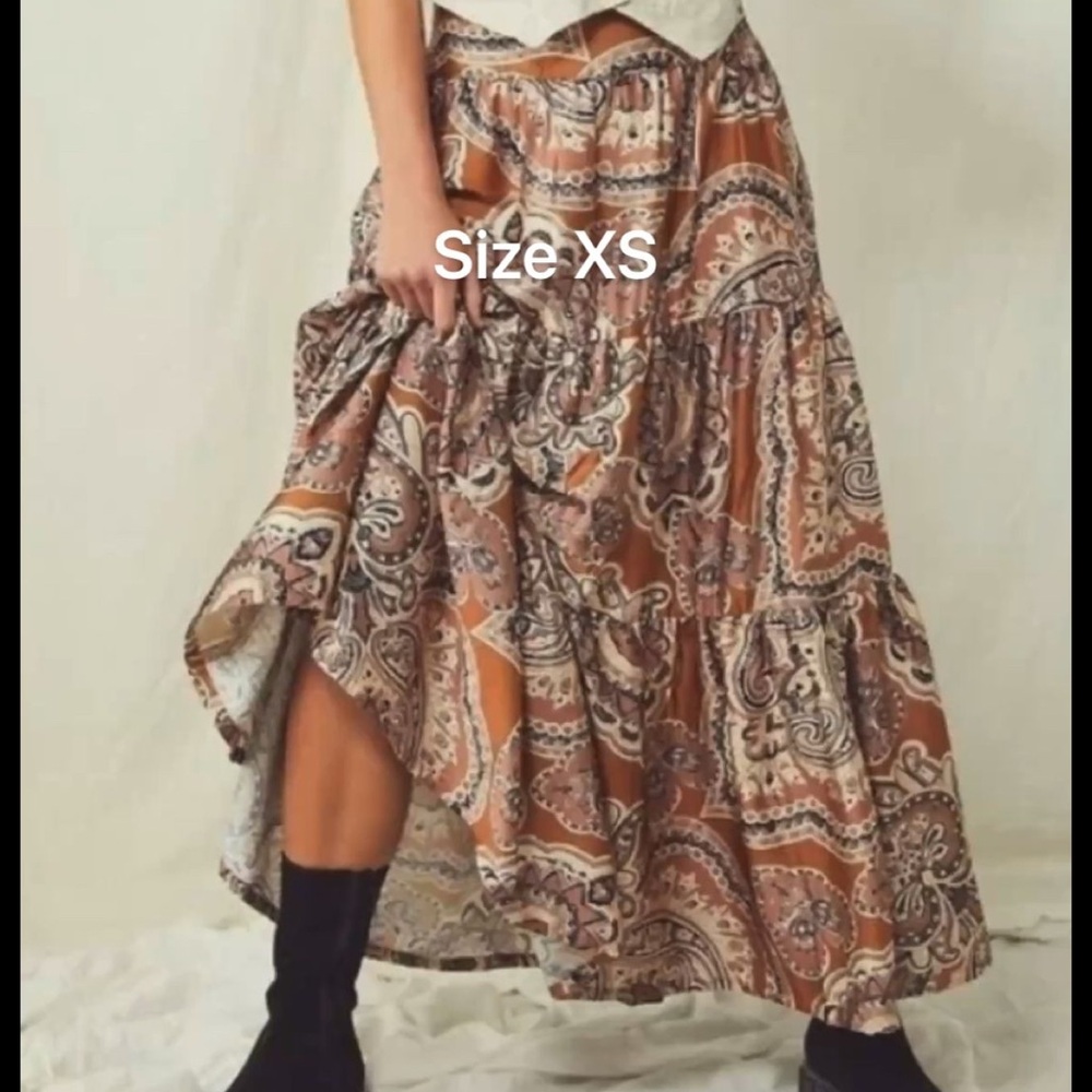 Free People Paisley Maxi Skirt - Brown and Cream